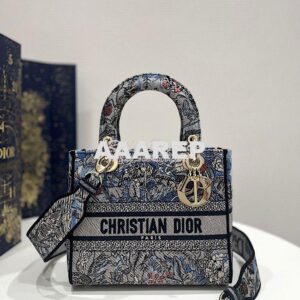 Replica Dior Medium Lady D-Lite Bag Denim Dior Jardin Magique Embroide