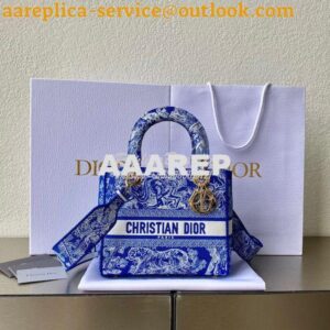 Replica Dior Medium Lady D-Lite Bag Fluorescent Blue Toile de Jouy Rev