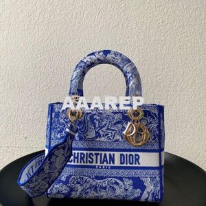 Replica Dior Medium Lady D-Lite Bag Fluorescent Blue Toile de Jouy Rev 2