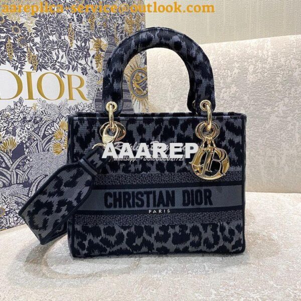 Replica Dior Medium Lady D-Lite Bag Gray Mizza Embroidery M0565 3