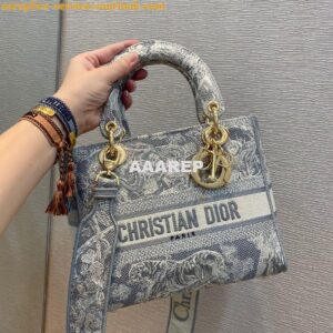 Replica Dior Medium Lady D-Lite Bag Gray Toile de Jouy Reverse Embroid