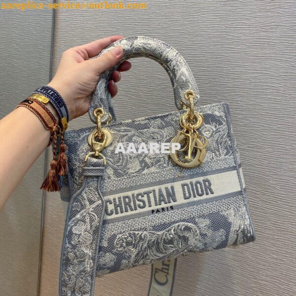 Replica Dior Medium Lady D-Lite Bag Gray Toile de Jouy Reverse Embroid 3