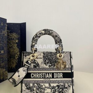 Replica Dior Medium Lady D-Lite Bag Latte and Black Zodiac Embroidery