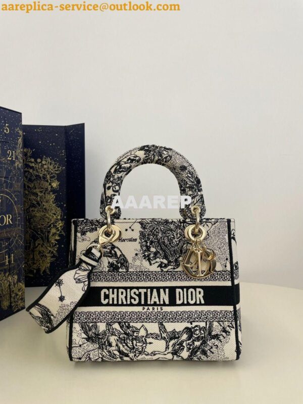 Replica Dior Medium Lady D-Lite Bag Latte and Black Zodiac Embroidery 3