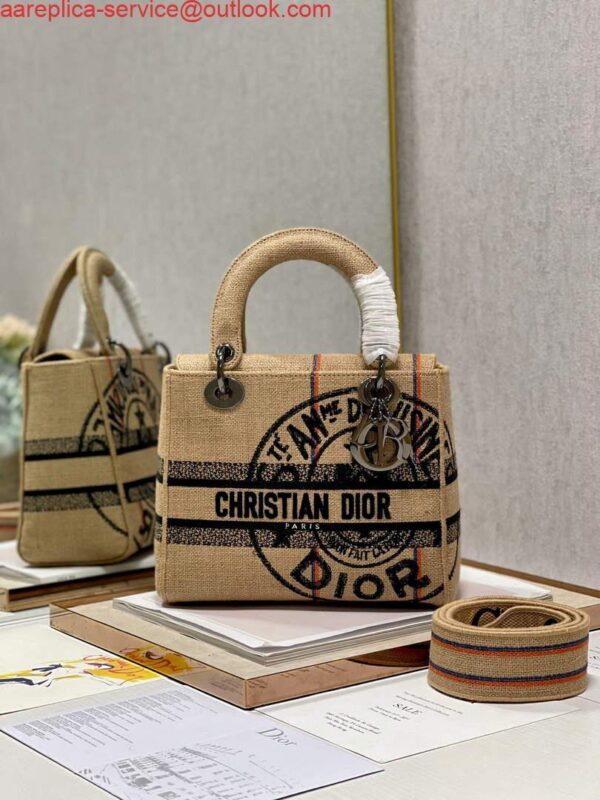 Replica Dior M0565 Lady D-Life Medium Bag Beige Union Jute Fabric 3