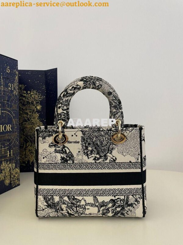 Replica Dior Medium Lady D-Lite Bag Latte and Black Zodiac Embroidery 8