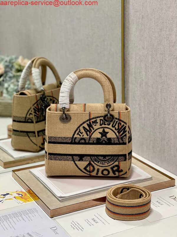 Replica Dior M0565 Lady D-Life Medium Bag Beige Union Jute Fabric 8