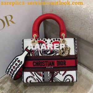 Replica Dior Medium Lady D-Lite Bag Latte Multicolor Cupidon Embroider