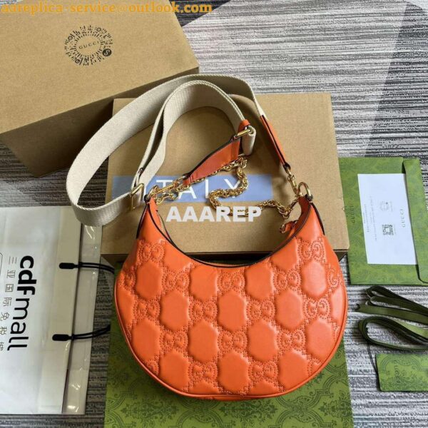 Replica Gucci 739709 GG Matelassé Small Shoulder Bag Orange 3