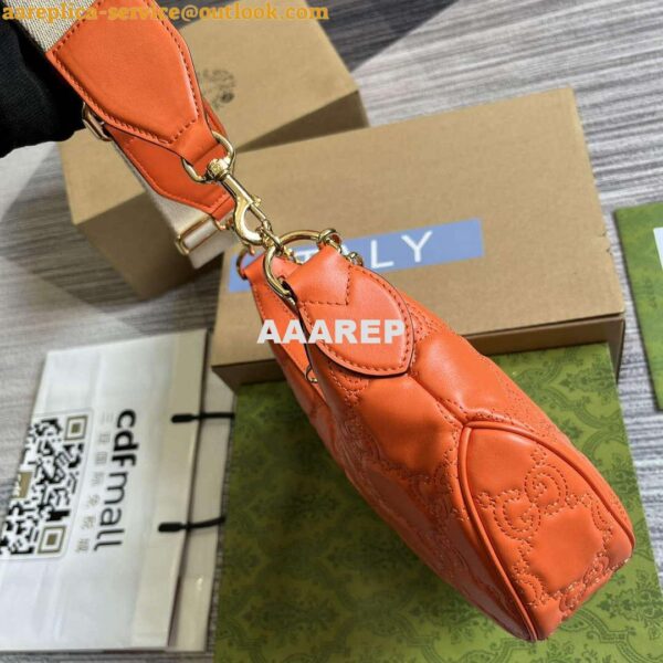 Replica Gucci 739709 GG Matelassé Small Shoulder Bag Orange 4