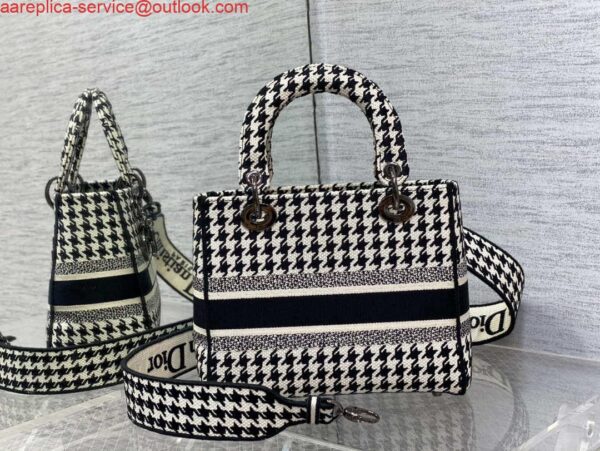 Replica Dior M0565 Medium Lady D-Life Bag Black and White Houndstooth Embroidery 6