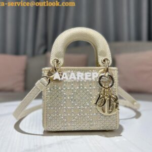 Replica Dior Micro Lady Dior Bag Beige Canvas Embroidered with Metalli