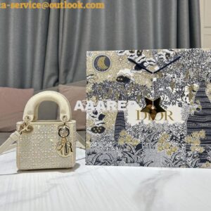 Replica Dior Micro Lady Dior Bag Beige Canvas Embroidered with Metalli 2