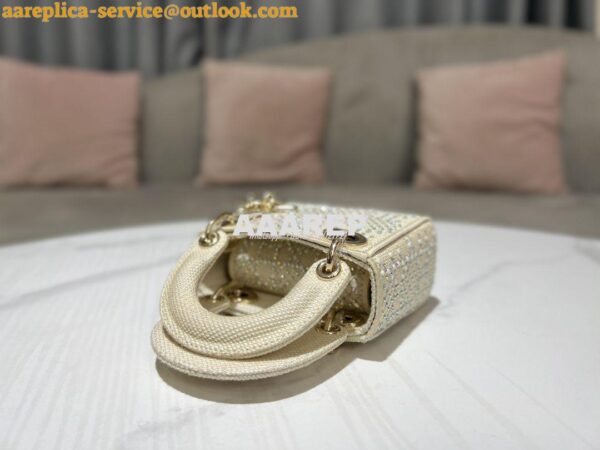 Replica Dior Micro Lady Dior Bag Beige Canvas Embroidered with Metalli 6