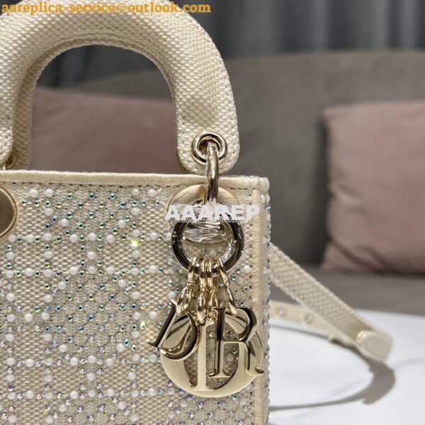 Replica Dior Micro Lady Dior Bag Beige Canvas Embroidered with Metalli 7