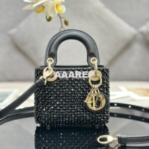 Replica Dior Micro Lady Dior Bag Black Calfskin Embroidered with Stras 2