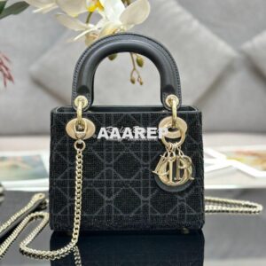 Replica Dior Micro Lady Dior Bag BLack Cannage Cotton with Micropearl