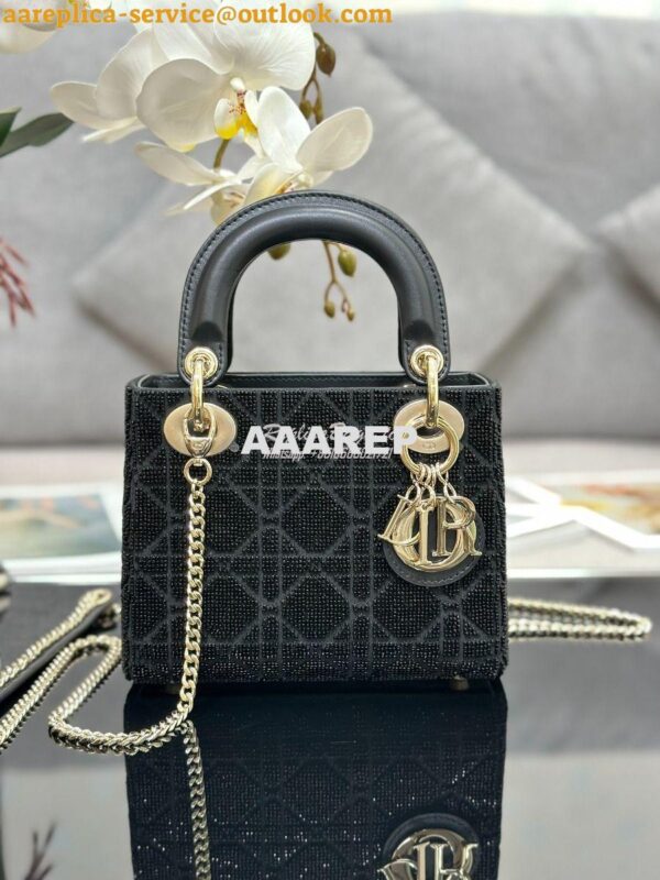 Replica Dior Micro Lady Dior Bag BLack Cannage Cotton with Micropearl 3