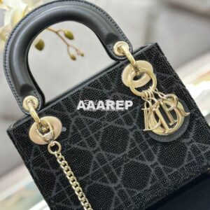 Replica Dior Micro Lady Dior Bag BLack Cannage Cotton with Micropearl 2