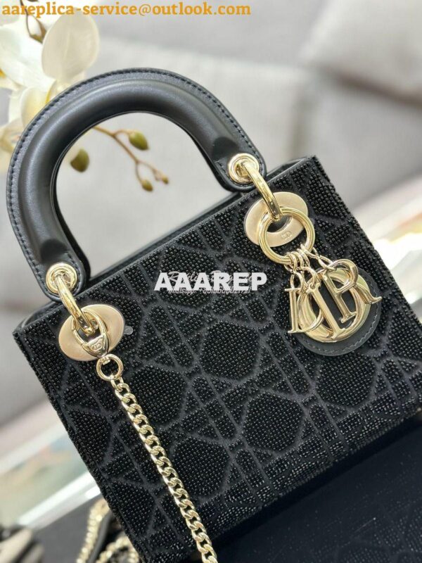 Replica Dior Micro Lady Dior Bag BLack Cannage Cotton with Micropearl 4