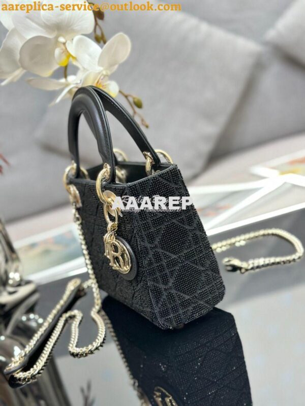 Replica Dior Micro Lady Dior Bag BLack Cannage Cotton with Micropearl 5