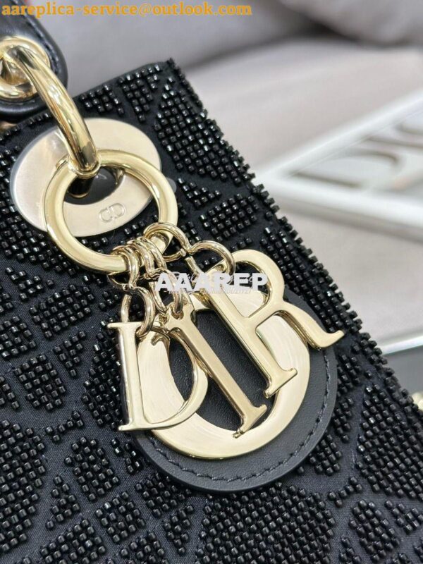 Replica Dior Micro Lady Dior Bag BLack Cannage Cotton with Micropearl 6