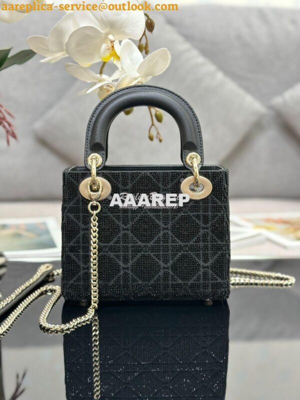 Replica Dior Micro Lady Dior Bag BLack Cannage Cotton with Micropearl 8