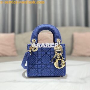 Replica Dior Micro Lady Dior Bag Blue Metallic Canvas Embroidered with