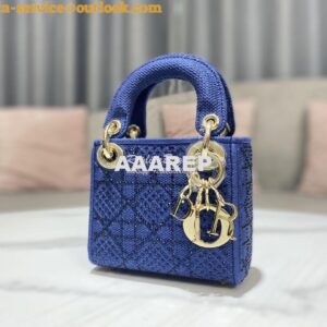 Replica Dior Micro Lady Dior Bag Blue Metallic Canvas Embroidered with 2