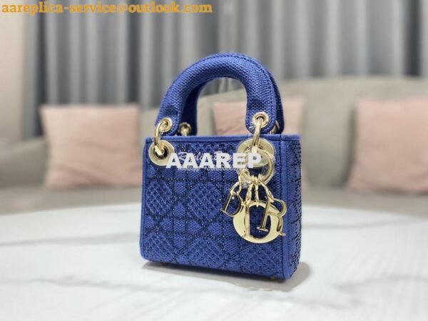 Replica Dior Micro Lady Dior Bag Blue Metallic Canvas Embroidered with 4