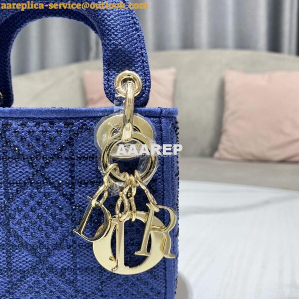 Replica Dior Micro Lady Dior Bag Blue Metallic Canvas Embroidered with 6