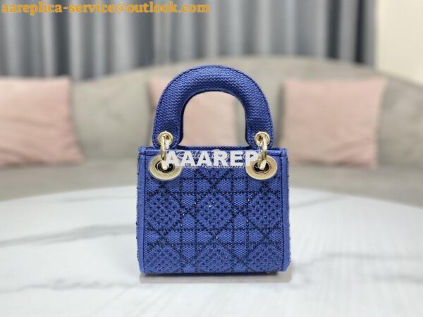 Replica Dior Micro Lady Dior Bag Blue Metallic Canvas Embroidered with 7