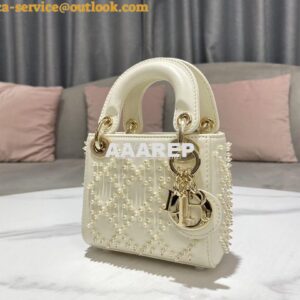 Replica Dior Micro Lady Dior Bag Latte Cannage Lambskin with Resin Pea 2