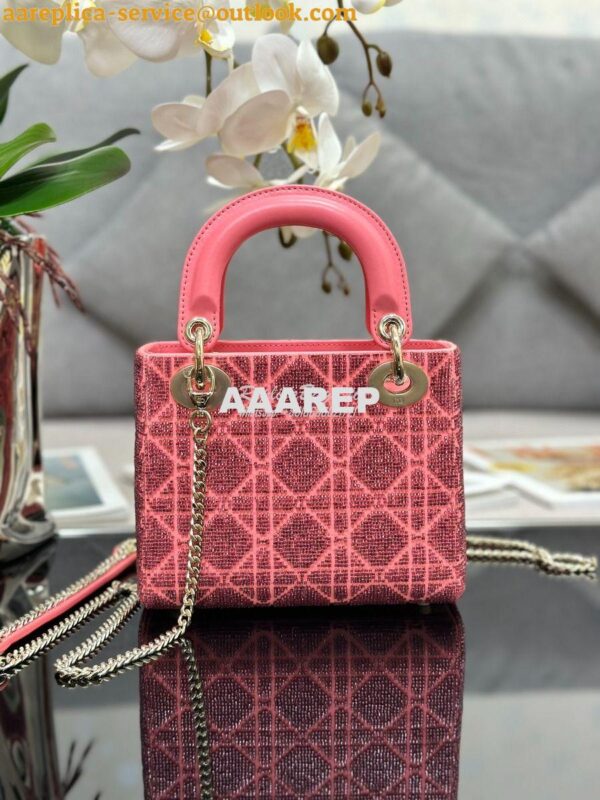 Replica Dior Micro Lady Dior Bag Light Pink Cannage Cotton with Microp 7