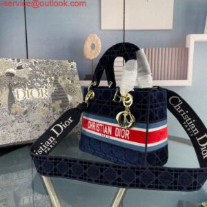 Replica Dior M0565 Medium Lady D-Life Bag Navy Blue Embroidery with Red