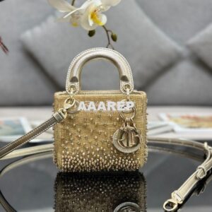 Replica Dior Micro Lady Dior Bag Metallic Gold Satin Gradient Bead Emb