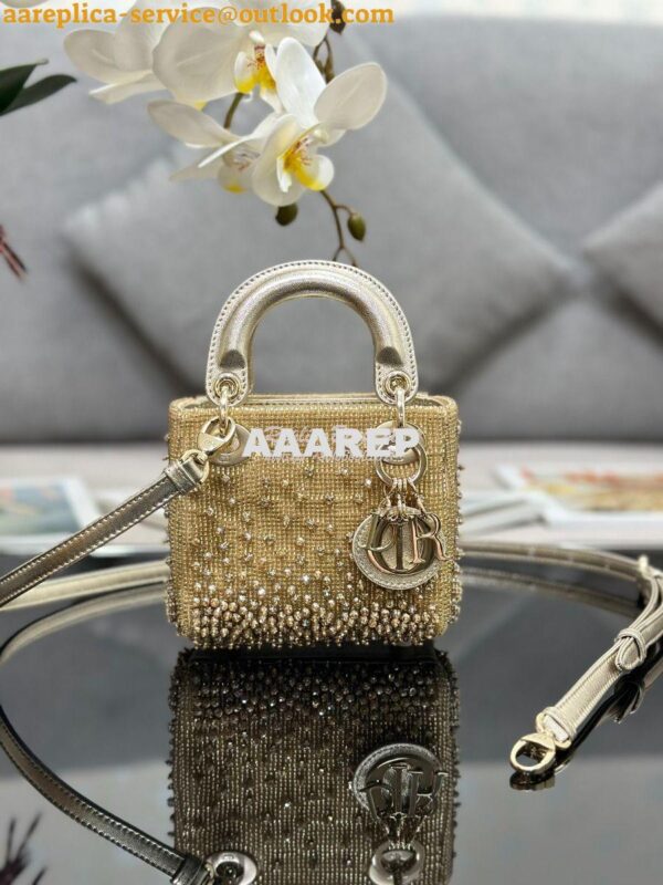 Replica Dior Micro Lady Dior Bag Metallic Gold Satin Gradient Bead Emb 3