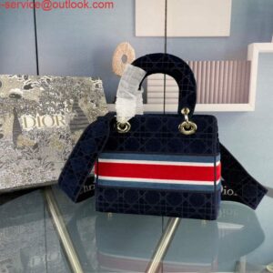 Replica Dior M0565 Medium Lady D-Life Bag Navy Blue Embroidery with Red 2