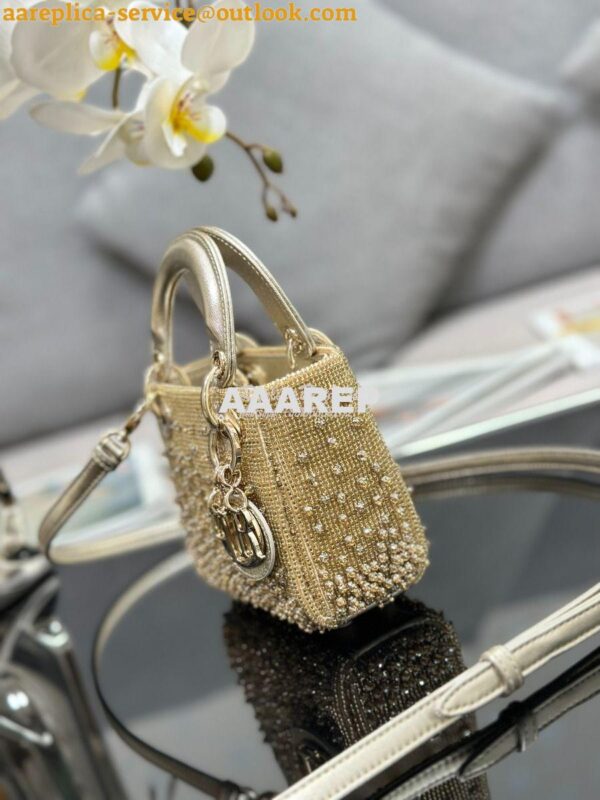 Replica Dior Micro Lady Dior Bag Metallic Gold Satin Gradient Bead Emb 5