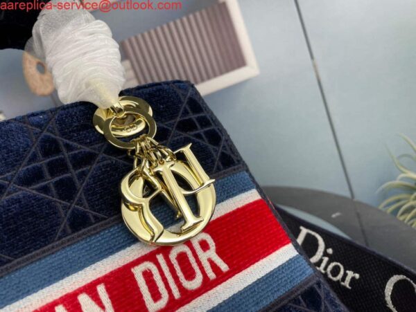 Replica Dior M0565 Medium Lady D-Life Bag Navy Blue Embroidery with Red 6