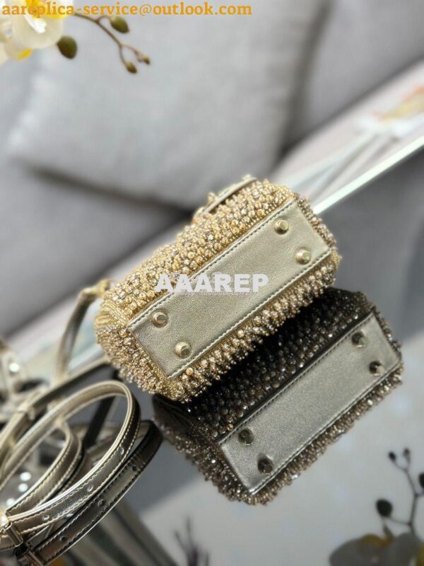 Replica Dior Micro Lady Dior Bag Metallic Gold Satin Gradient Bead Emb 11