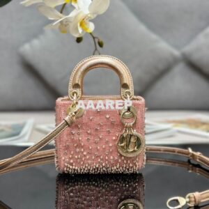 Replica Dior Micro Lady Dior Bag Metallic Rose Gold Satin Gradient Bea