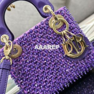 Replica Dior Micro Lady Dior Bag Purple Calfskin Embroidered with Stra 2