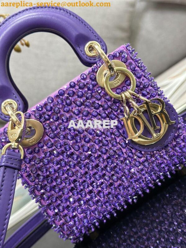 Replica Dior Micro Lady Dior Bag Purple Calfskin Embroidered with Stra 4