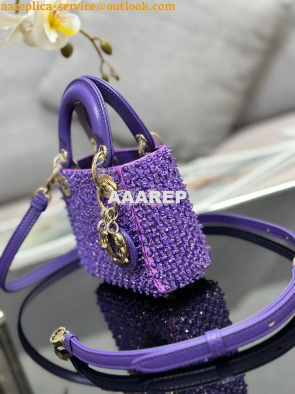 Replica Dior Micro Lady Dior Bag Purple Calfskin Embroidered with Stra 5