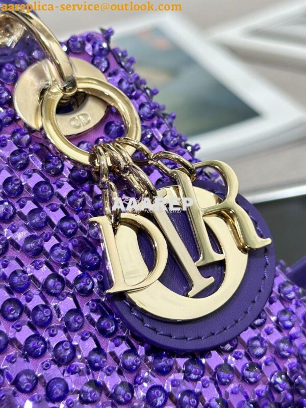 Replica Dior Micro Lady Dior Bag Purple Calfskin Embroidered with Stra 6