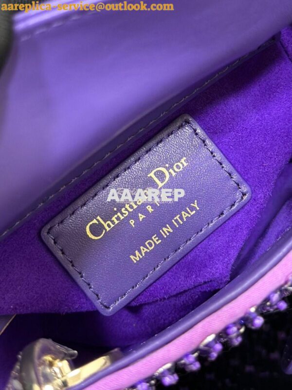 Replica Dior Micro Lady Dior Bag Purple Calfskin Embroidered with Stra 10