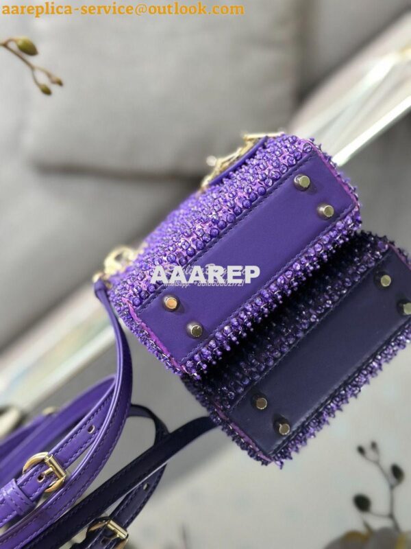 Replica Dior Micro Lady Dior Bag Purple Calfskin Embroidered with Stra 11