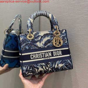 Replica Dior M0565 Medium Lady D-lite Embroidery Bag Blue