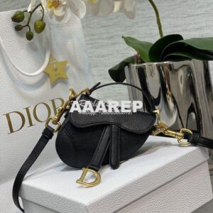 Replica Dior Micro Saddle Bag with Strap Black Goatskin S5685